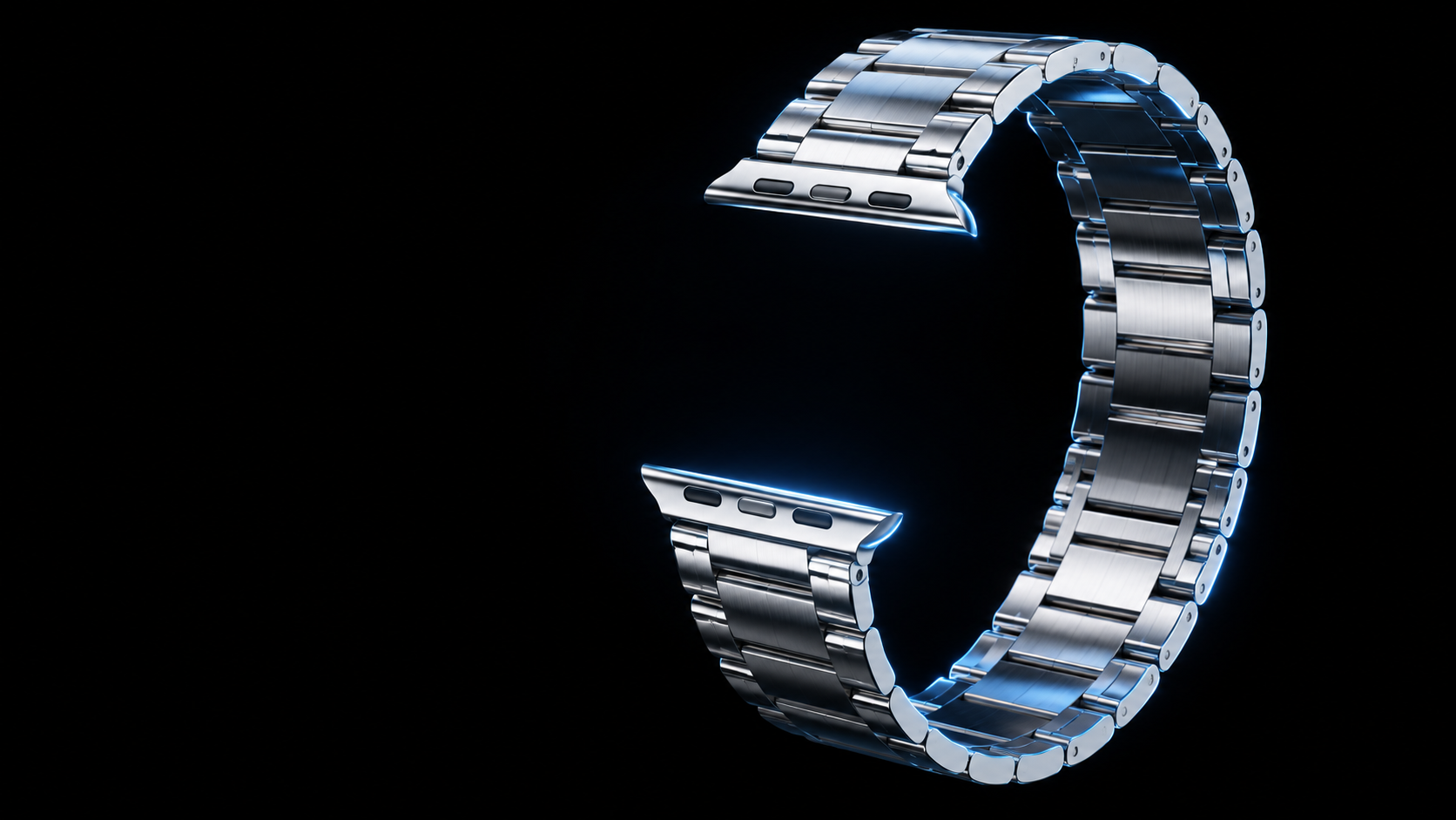 AI concept of a silver stainless steel smartwatch band; not a factory sample